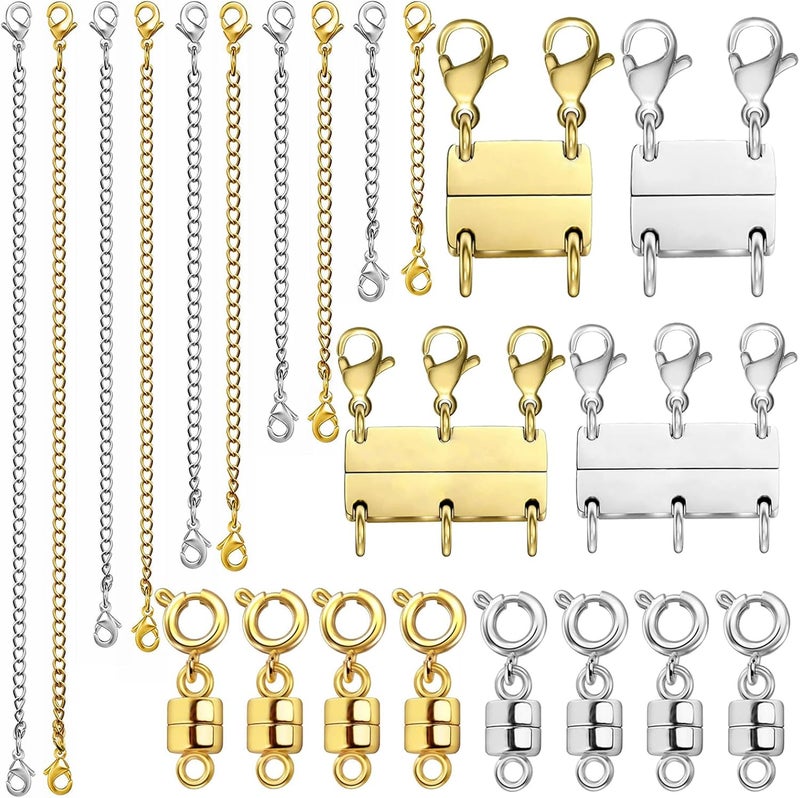 Evnlo Multi Necklace Layering Clasp and Chain Extender and Magnetic Jewelry Clasp Set, Gold and Silver Multiple Styles Necklace Extenders for Women - Image 1